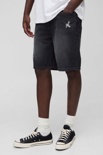 Baggy Gebleekte Zwarte Tribal Denim Shorts washed black