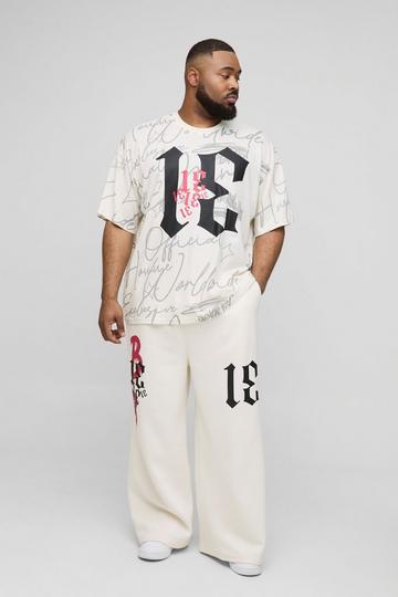 Plus Graffiti Oversized T-Shirt & Wide Leg Jogger Tracksuit charcoal