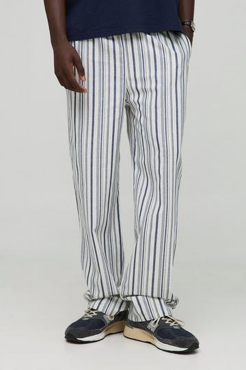 Gestreepte Linnen Look Broek Met Elastische Taille blue