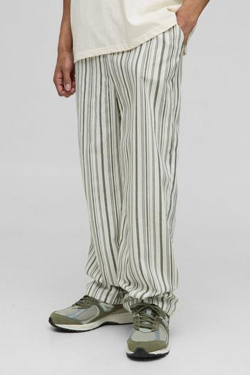 Elasticated Waist Relaxed Stripe Linen Look Trousers sage