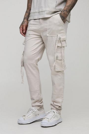 Tall Fixed Waist Multi Cargo Strap Detail Skinny Cargo Trousers light stone