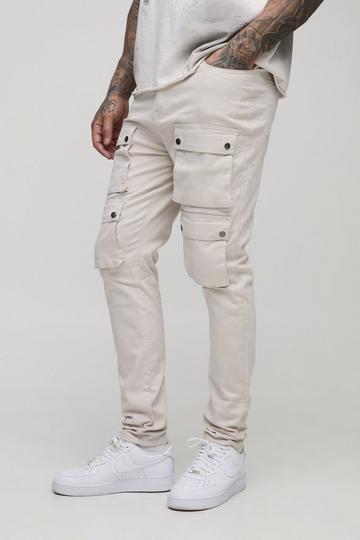 Tall Fixed Waist Multi Cargo Skinny Cargo Trousers light stone