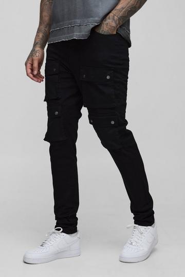 Tall Fixed Waist Multi Cargo Skinny Cargo Trousers black