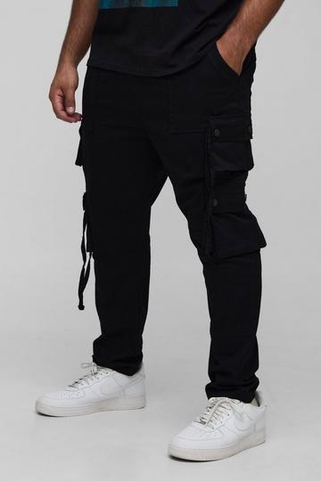 Plus Fixed Waist Multi Cargo Strap Detail Skinny Cargo Trousers black