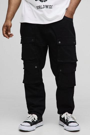Plus Fixed Waist Multi Cargo Skinny Cargo Trousers black