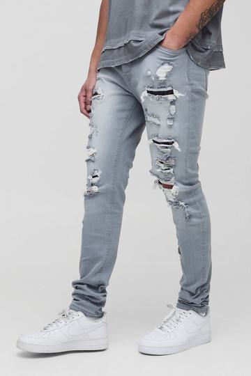 Grey Tall Skinny Stretch All Over Rip Jeans