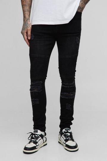 Tall Super Skinny Distressed Biker Jeans black