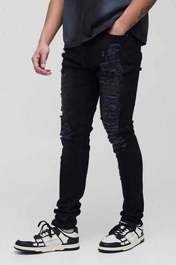 Tall Skinny Stretch All Over Rip Jeans black