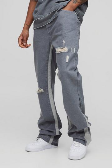 Tall Slim Flare Distressed Gusset Panel Jeans mid grey