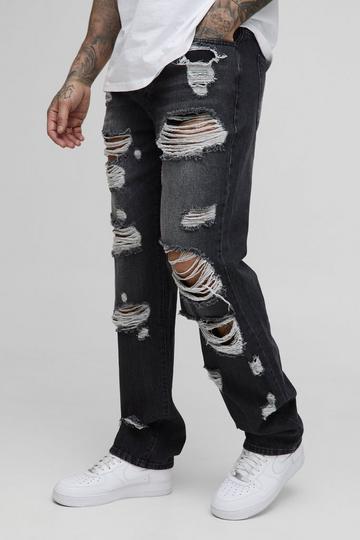 Tall Multi Distressed Straight Fit Jeans washed black