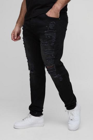 Plus Skinny Stretch All Over Rip Jeans black