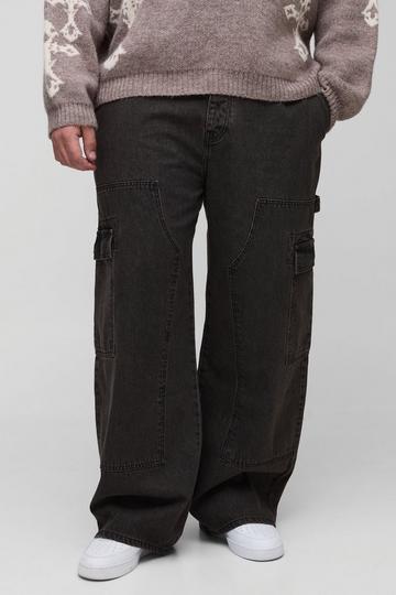 Plus Relaxed Fit Carpenter Cargo Jeans washed black