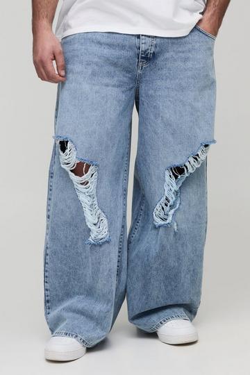 Plus Flared Baggy Jeans Met Versleten Knieën light wash