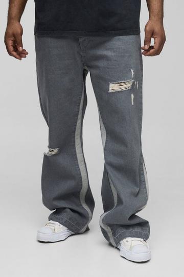 Plus Versleten Flared Slim Fit Jeans Met Panelen En Gusset mid grey