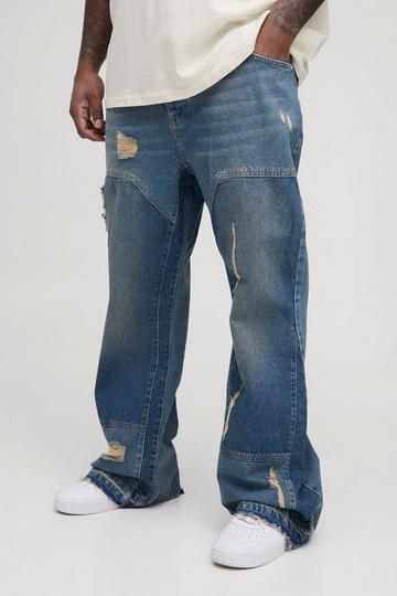 Plus Slim Rigid Flared Distressed Carpenter Jeans mid wash