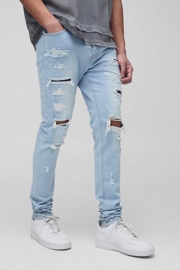 Tall Skinny Stretch All Over Rip Bleached Jeans light wash