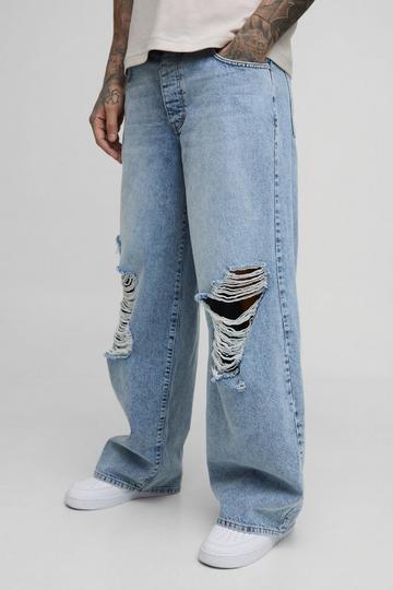 Tall Wijde Baggy Jeans Met Versleten Knieën light wash