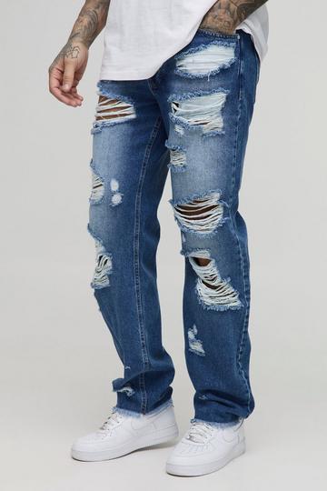 Light Brown Tall Multi Distressed Straight Fit Jeans