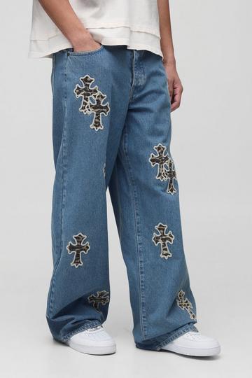 Tall Onbewerkte Baggy Gekruiste Luipaardprint Jeans light wash