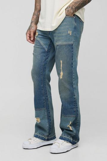 Tall Onbewerkte Versleten Flared Slim Fit Utility Jeans mid wash