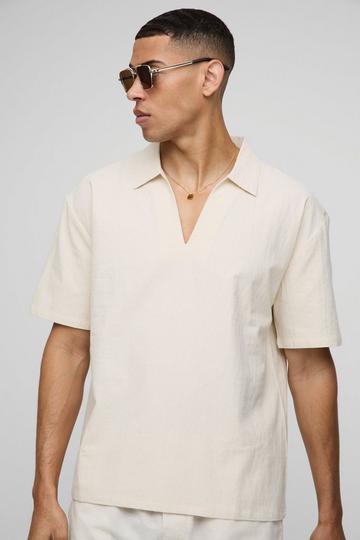 Oversized Short Sleeve V-Neck Crinkle Shirt ecru