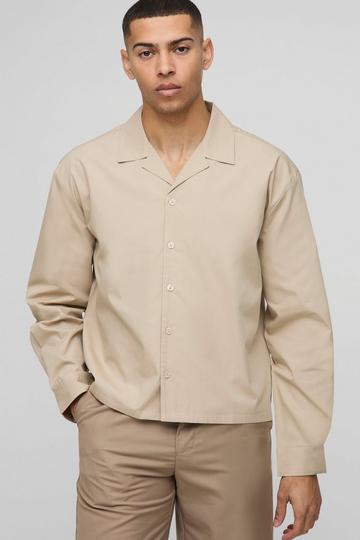 Oversized Boxy Dropped Revere Poplin Shirt stone