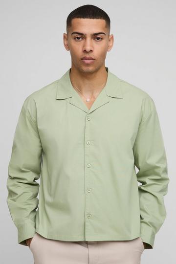 Oversized Boxy Dropped Revere Peached Poplin Shirt sage