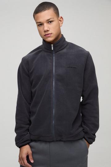 Charcoal Grey Regular Fit Embroidered Polar Fleece Zip Through Track Jacket