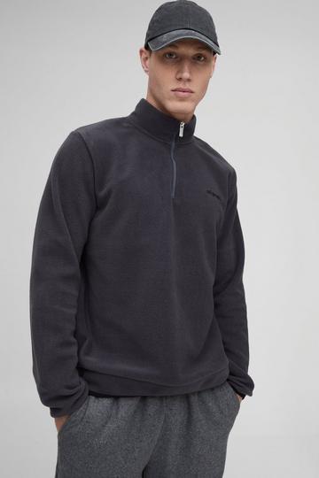 Charcoal Grey Regular Fit Embroidered Polar Fleece Quarter Zip Sweatshirt