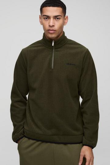 Regular Fit Embroidered Polar Fleece Quarter Zip Sweatshirt khaki