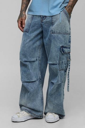 Tall Pleat Parachute Cargo Jeans mid wash