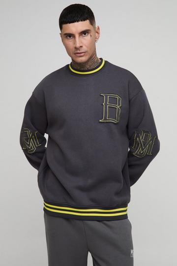 Tall Oversized BM Varsity Applique Crew Neck Sweatshirt navy