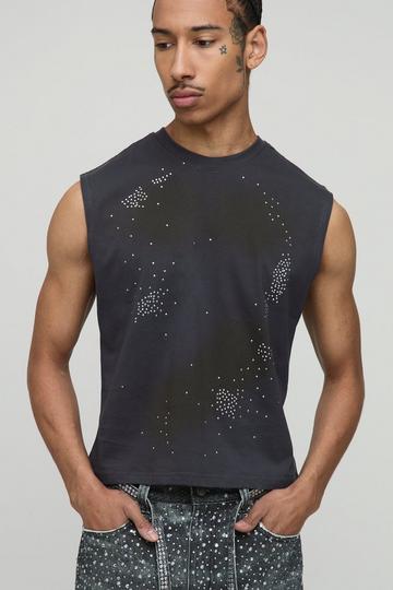 Gebleekte Boxy Rhinestone Tank Top charcoal
