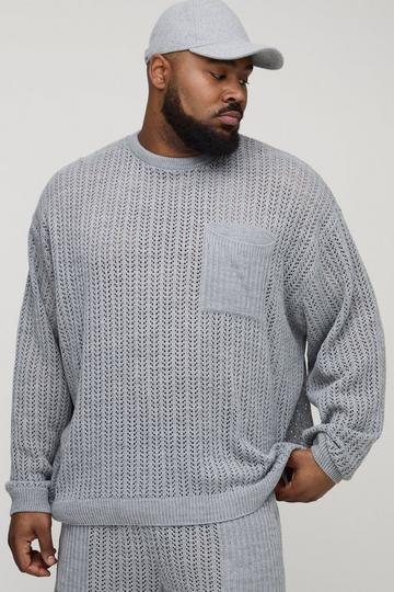 Plus Oversized Trui Met Crewneck En Open Stiksels grey