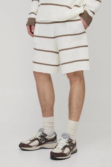 Tall Stripe Relaxed Knitted Shorts ecru