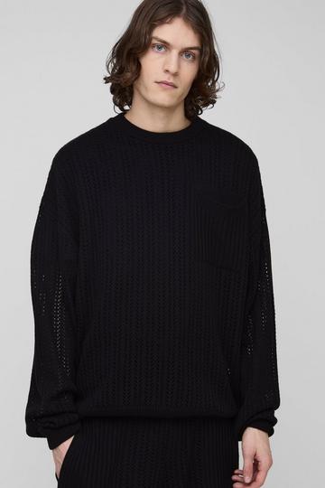 Tall Oversized Trui Met Crewneck En Open Stiksels black