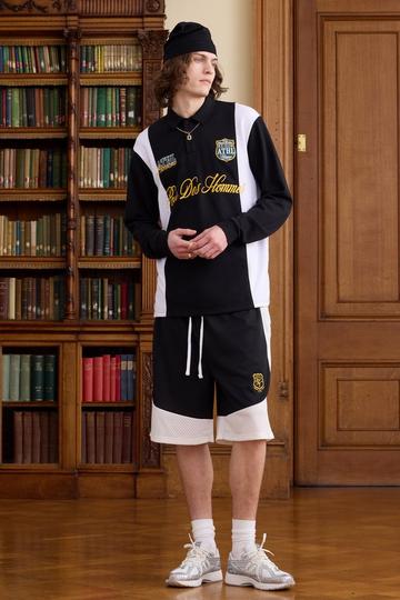 Tall Varsity Mesh Drop Crotch Shorts black