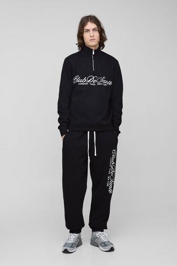 Tall Regular Embroidered 1/4 Zip Tracksuit black