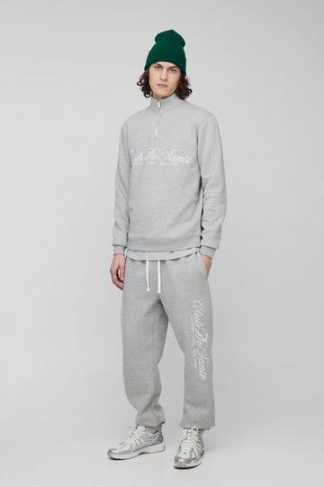 Tall Regular Fit Embroidered 1/4 Zip Tracksuit grey marl