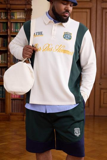 Plus Regular Fit Embroidered Varsity Rugby Polo ecru