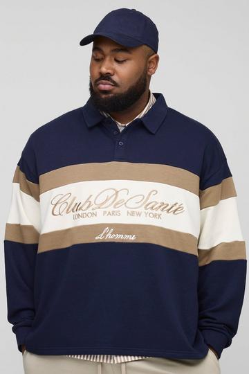 Plus Embroidered Oversized Varsity Rugby Polo navy
