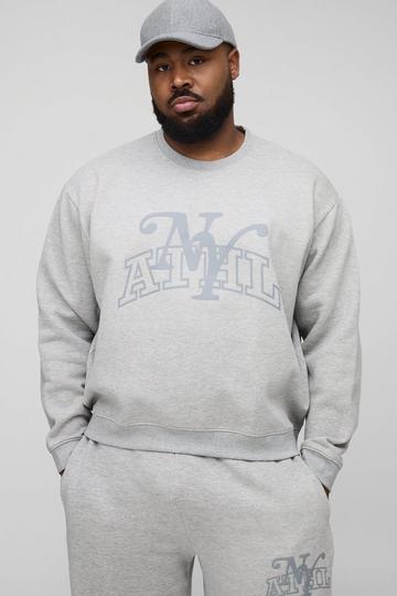 Plus Tonal Varsity Oversized Boxy Sweat grey marl