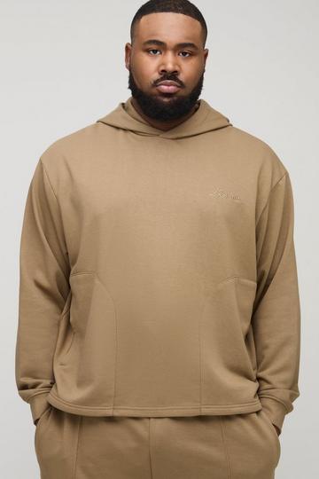 Plus Tonal Embroidered Welt Pocked Hoodie tan