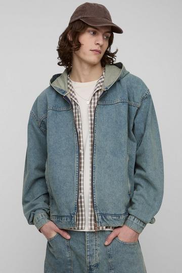 Tall Debossed Vintage Wash Boxy Denim Hoodie vintage wash