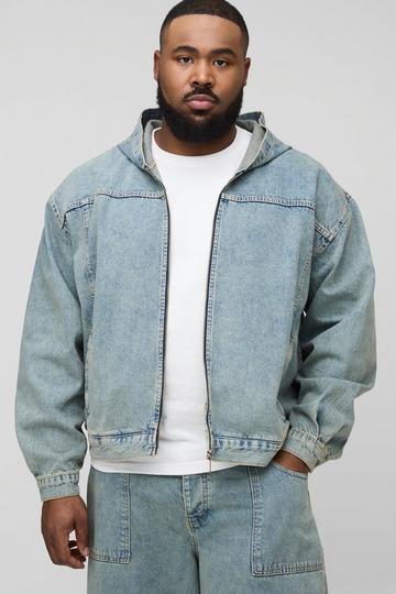 Plus Debossed Vintage Wash Boxy Denim Hoodie vintage wash