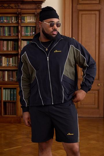 Plus Crinkle Nylon Panelled Regular Track Jacket black