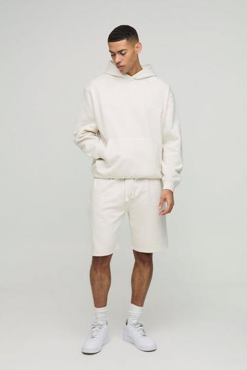 Oversized Cross Applique Hooded Short Tracksuit ecru
