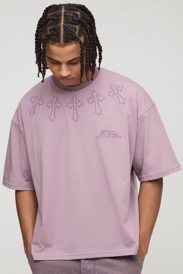 Oversized Boxy Cross Applique T-Shirt purple