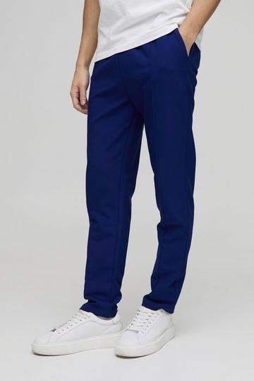 Korte Tech Stretch Slim Fit Broek Met Elastische Taille En Biezen navy