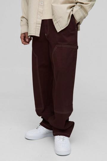 Relaxed Fit Contrast Stitch Carpenter Trousers brown